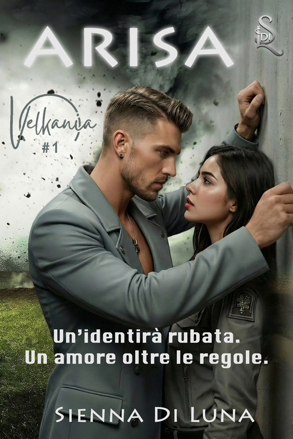 Copertina libro Arisa. Kai blocca Arisa contro un muro. Dystopian Romance con scambio di identità