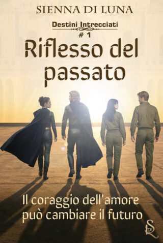 Copertina Riflessi del Passato. Cadetti militari in uniforme futuristica in addestramento. Sfondo nuovo inizio